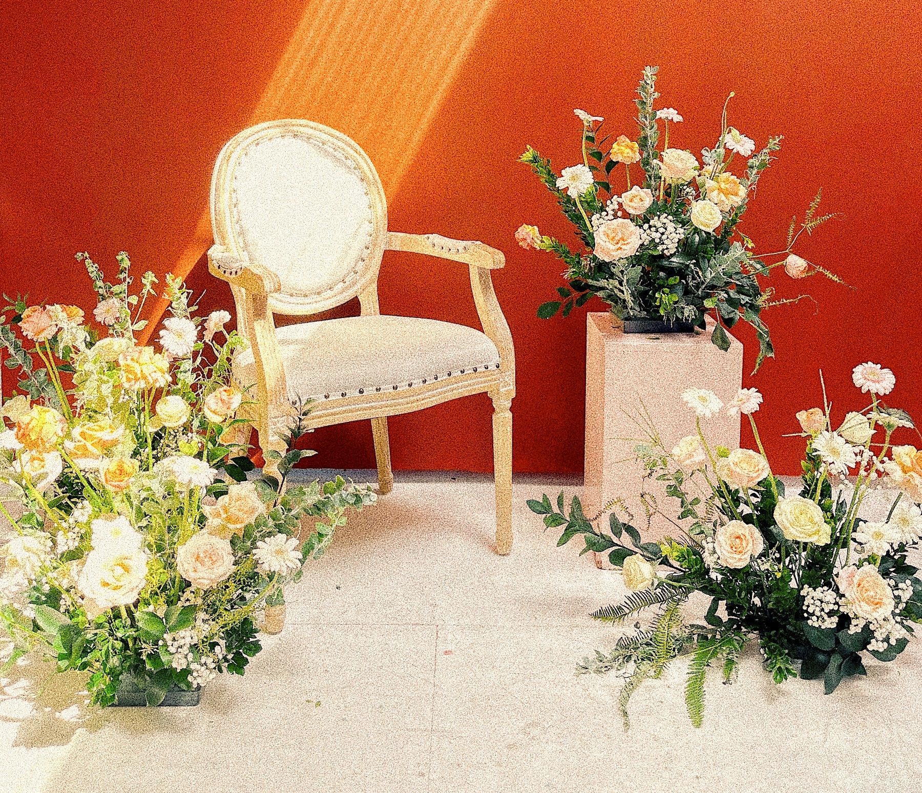 Floral backdrop with chaise