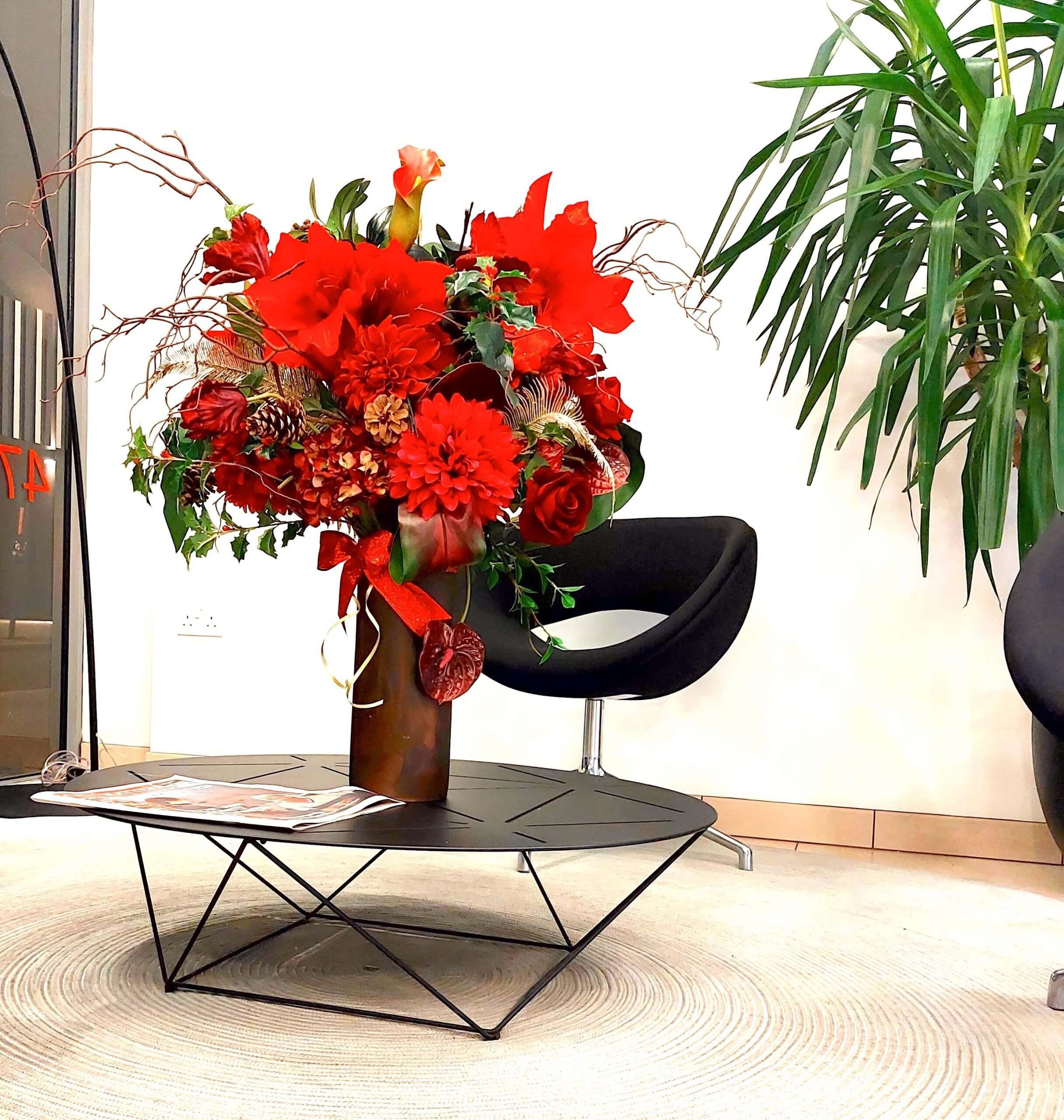 Corporate Red Floral Office Display
