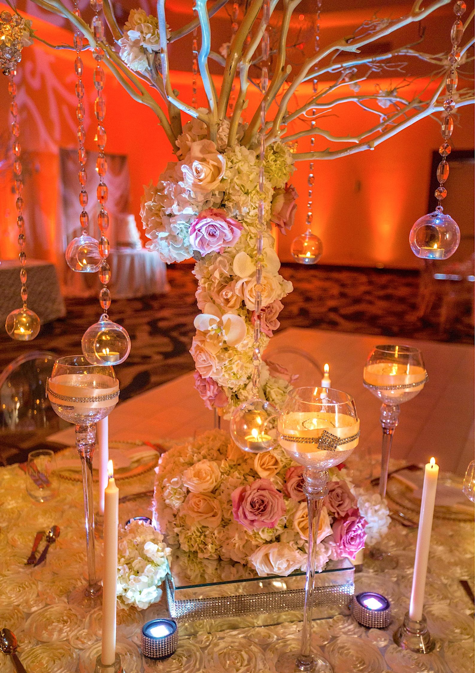 Artificial Floral Tree Centrepiece With Globe Tealights