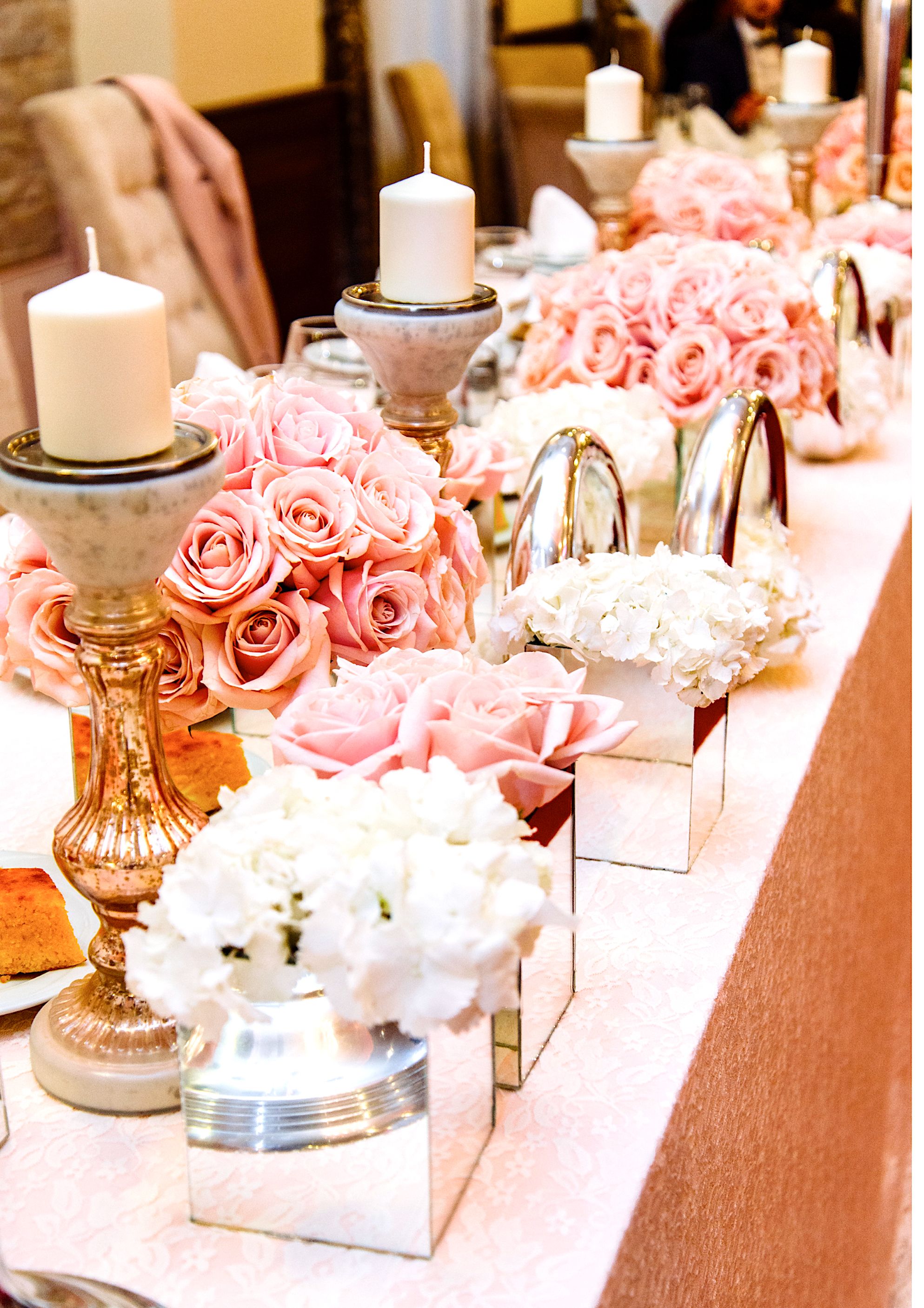 Low Pink & Ivory with Tall Candles