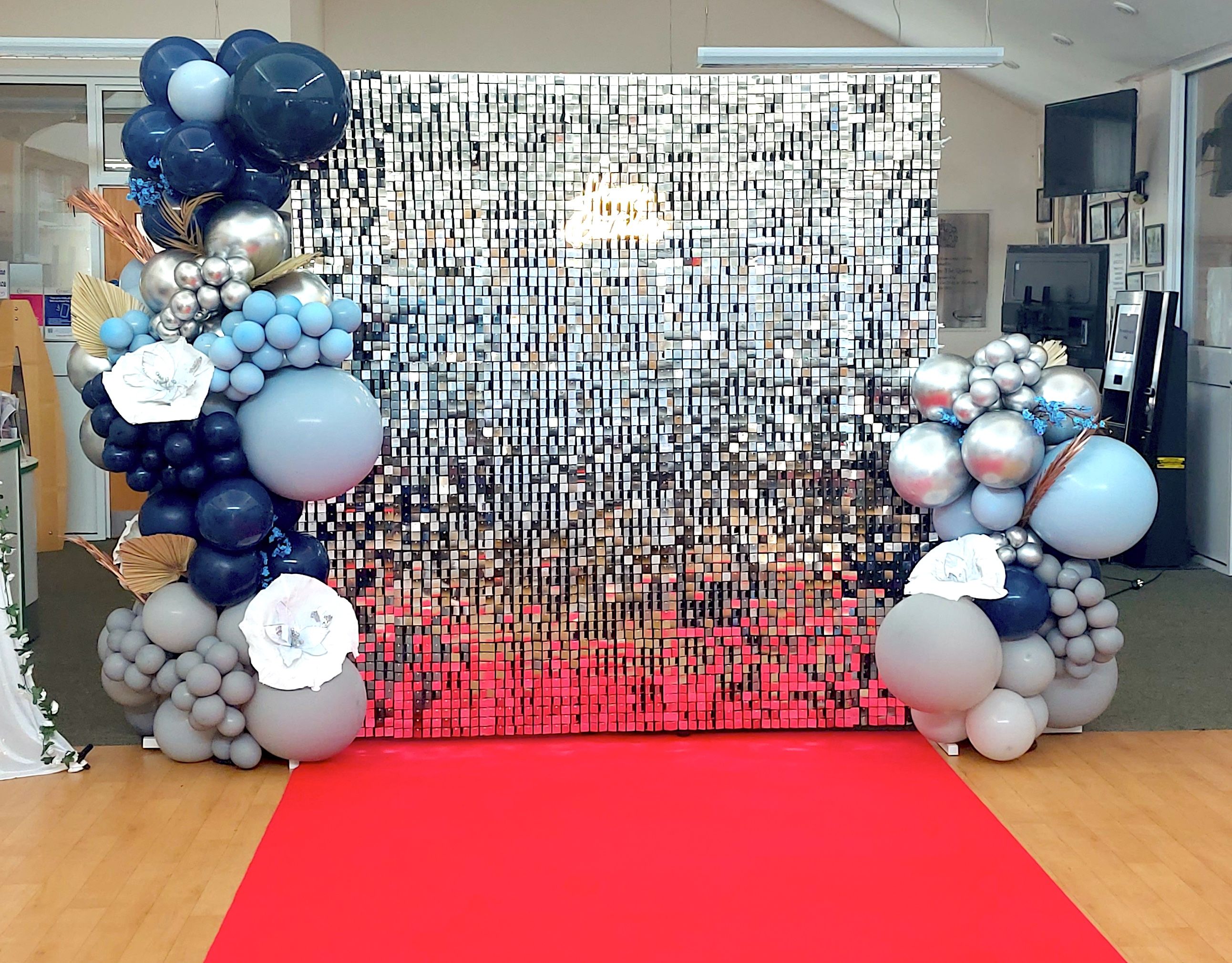 Shimmer Wall with Balloons Backdrop